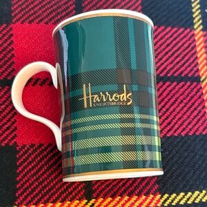 Harrods Green & Black Tartan Porcelain Mug with 22 Carat Gold Detail